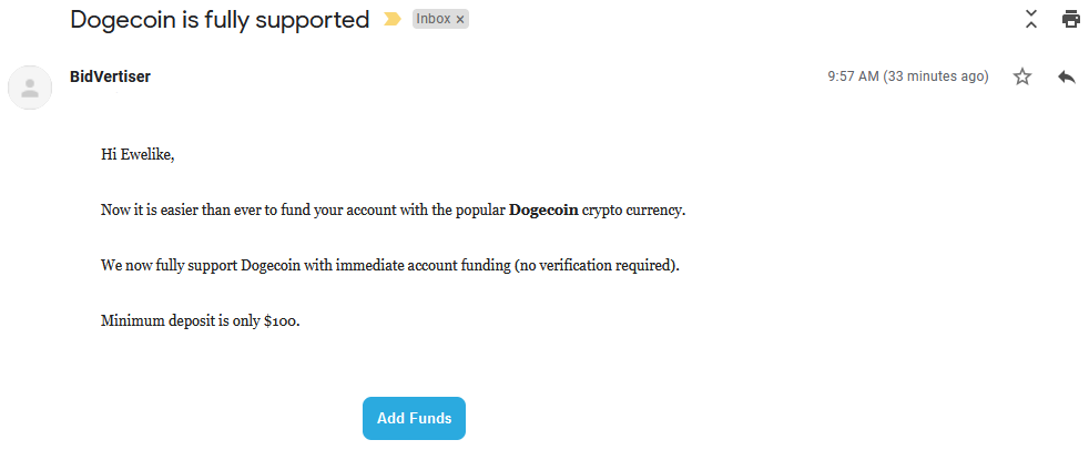 Bidvertiser Now Accepts Dogecoin Crypto Currency Payments for Ads